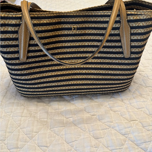 Eric Javits Black and Tan Striped Tote